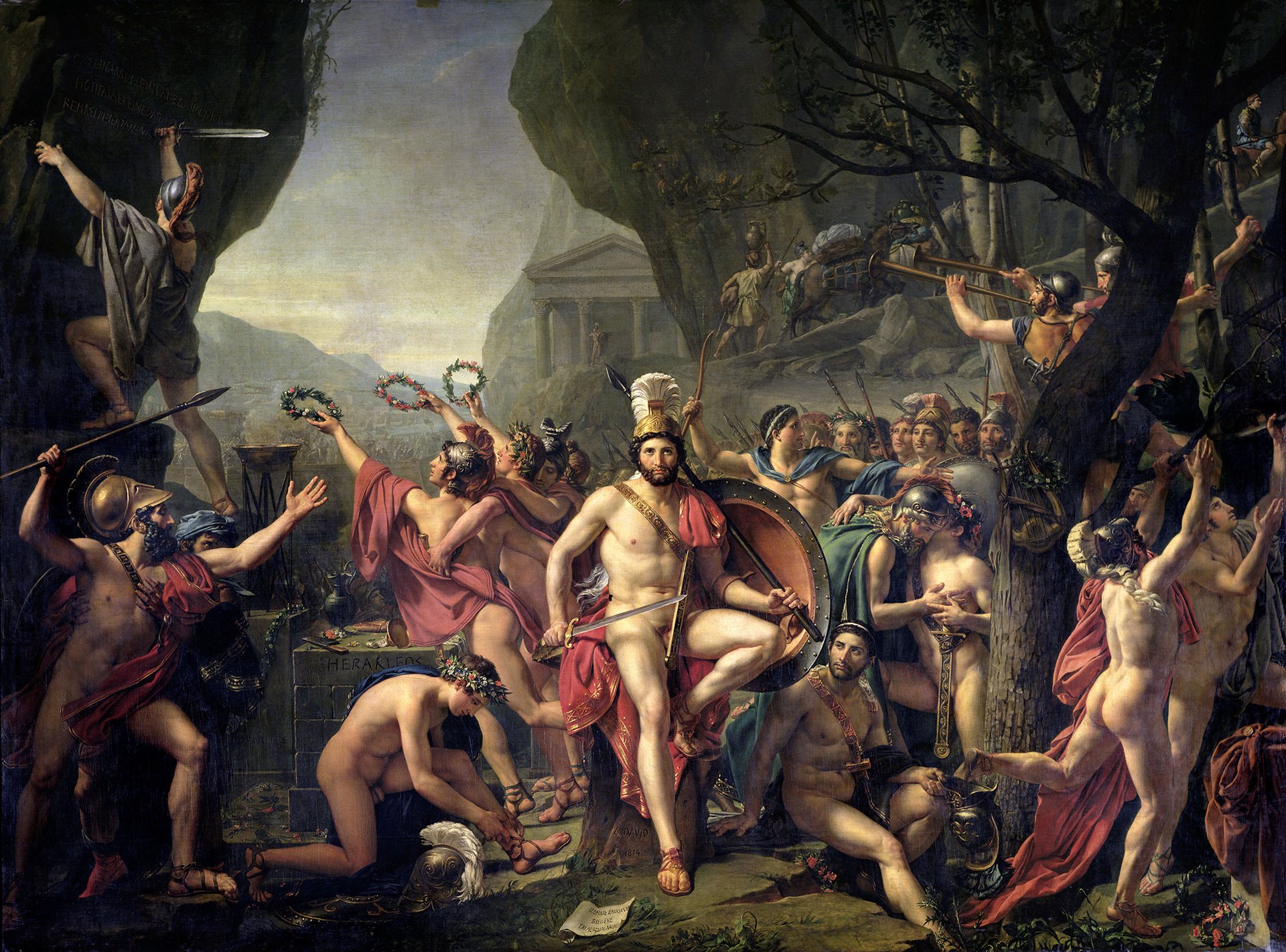 Ve starověku existoval ideální vzor válečníka, matky či přítele. (Jacques-Louis David: Leónidás u Thermopyl, 1814) 
