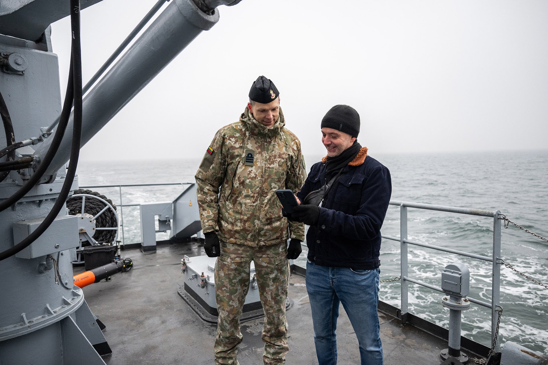 Ondřej Kundra na litevské vojenské lodi v Baltském moři